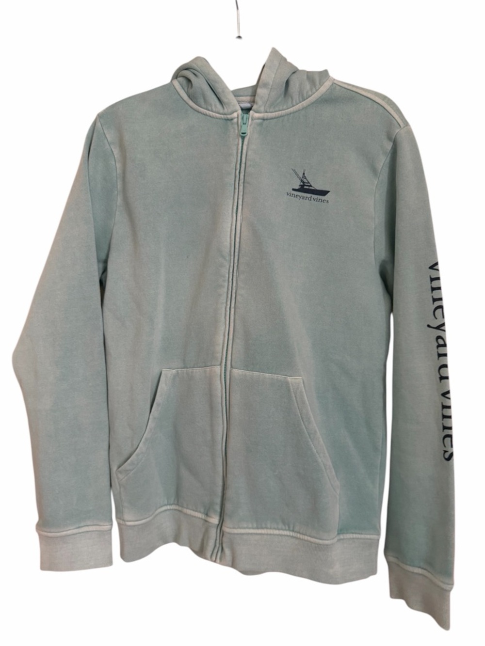 Vineyard Vines Kids Light Aqua Zip Hoodie with Navy Logo